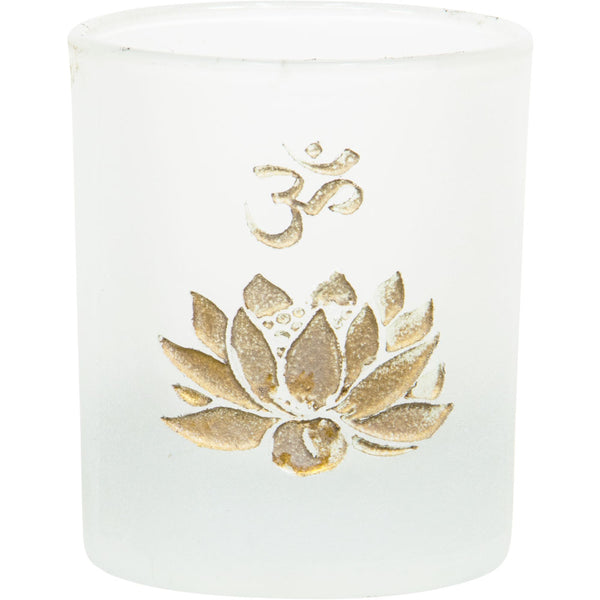 Etched Glass Votive Holder - Lotus Om