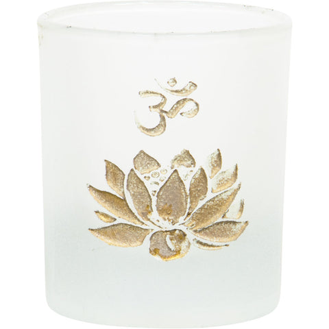 Etched Glass Votive Holder - Lotus Om