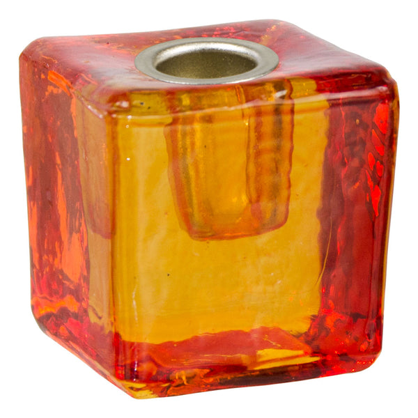Mini Glass Candle Holder Cube Orange