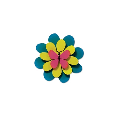 8 inch Pink Butterfly on Green Flower