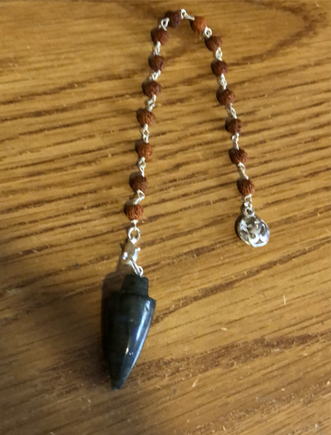 Pendulum Curved Labradorite w/ Rudraksha & Om
