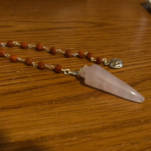 Pendulum Curved Rose Quartz w/Rudraksha & Om