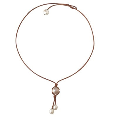 Wendy Mignot Pearls + Leather Jewlery 18 inch Dawny Drop Multi