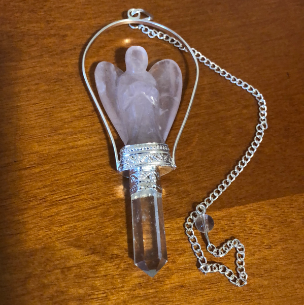Rose Quartz Angel Pendulum With Point Large