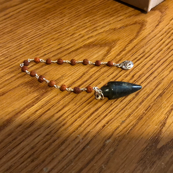 Pendulum Curved Labradorite w/ Rudraksha & Om