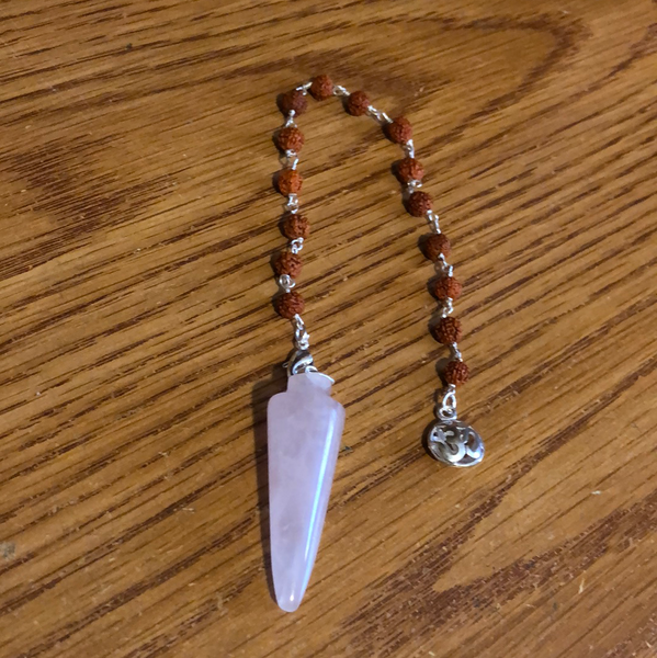 Pendulum Curved Rose Quartz w/Rudraksha & Om